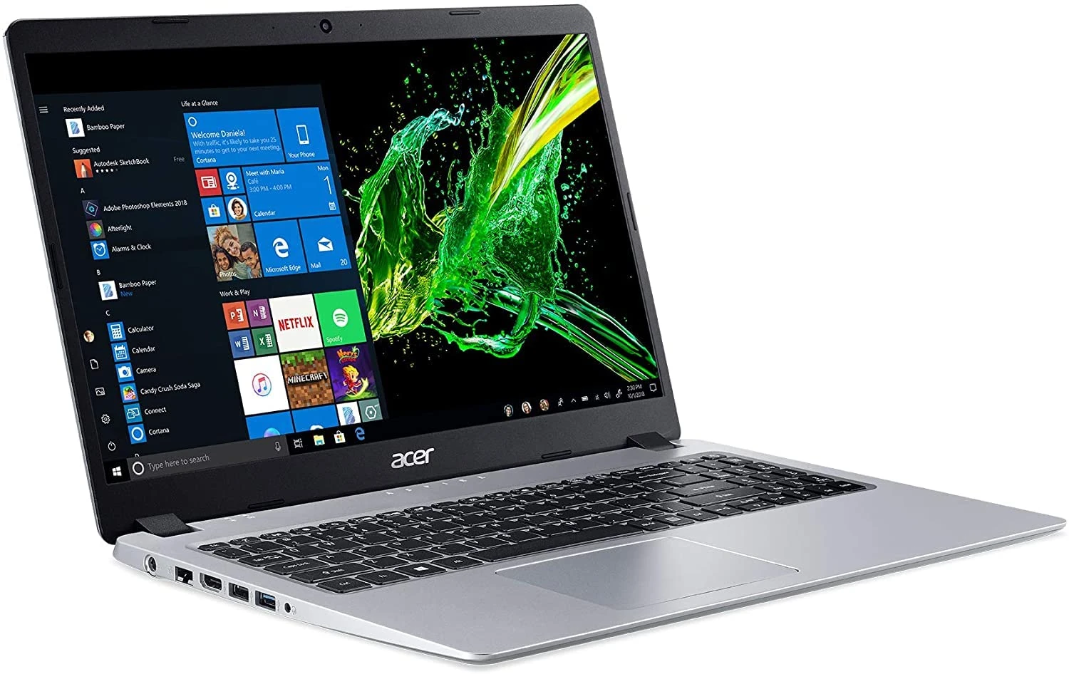Acer Aspire 5 A515-55-35SE, 15.6" Full HD Display, 10th Gen Intel Core i3-1005G1 Processor, 4GB DDR4, 128GB NVMe SSD, Intel WiFi 6 AX201, Backlit KB, Fingerprint Reader, Windows 10 Home (S Mode)