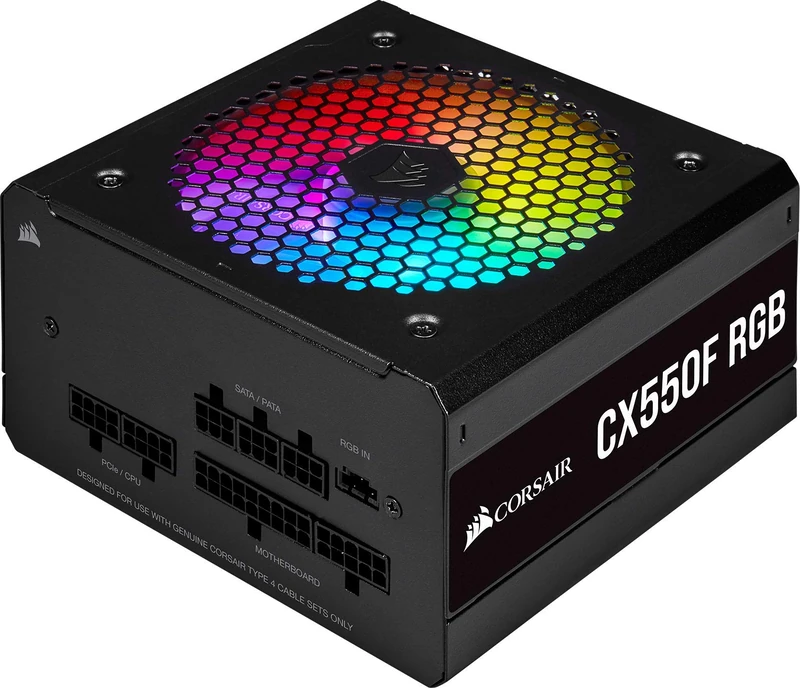 Corsair CX550F RGB, 80 PLUS Bronze Fully Modular ATX Power Supply, Black (80 PLUS Bronze Certified, 120 mm RGB Fan, Optimised for Low Noise, 105°C Japanese Capacitors, Compact 140 mm Long Casing)