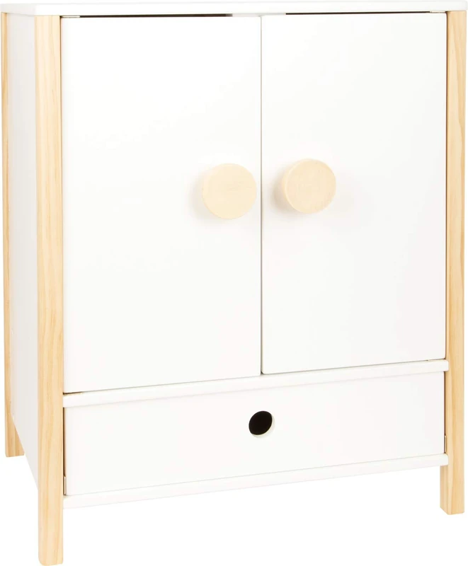 Small Foot 11812 Doll Wardrobe Little Button, simple Scandinavian with easy-open double doors, for ages 3+ years