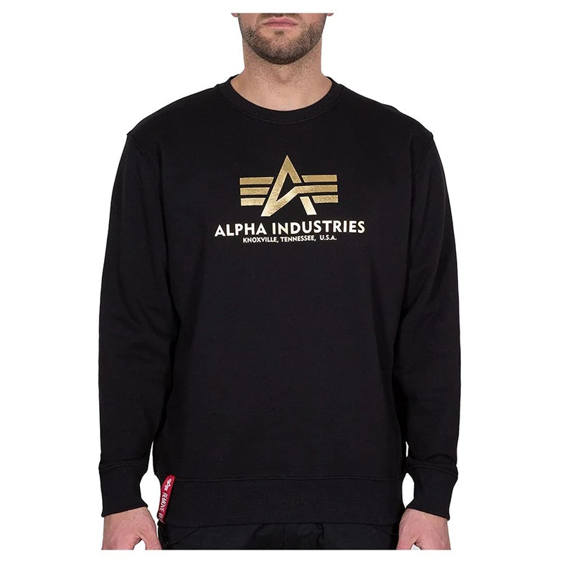 Alpha Industries Basic Sweater Foil Print Sweatshirt for Men Black/Yellow Gold