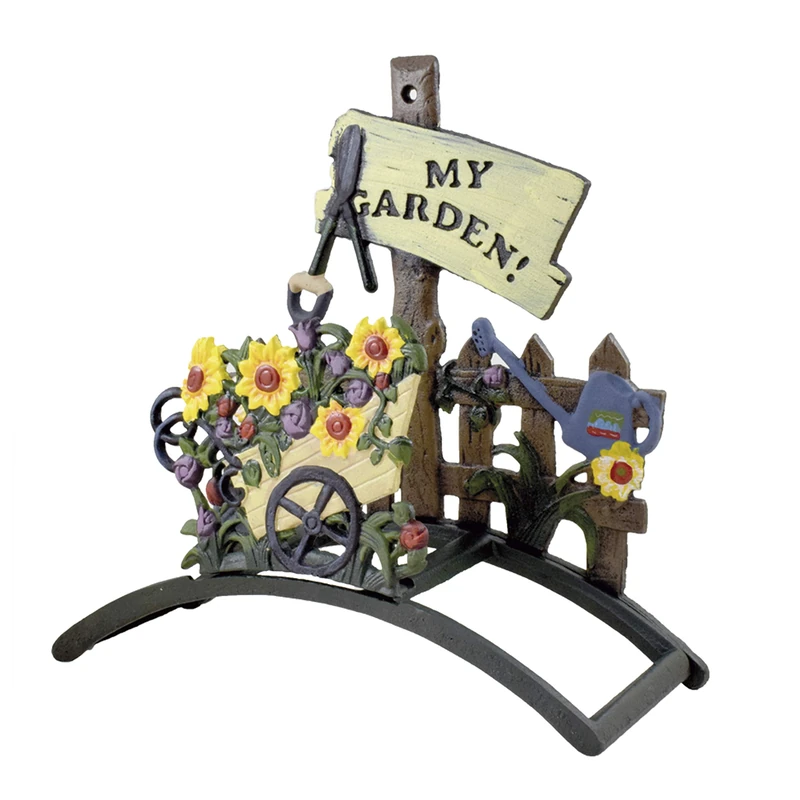 Ferrestock FSKPM010 Vintage Decorative Floral Wall Hose Holder Made of Colour Painted Wrought Iron with Enough Space to Roll a Hose, Multicoloured