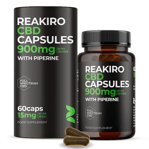 Reakiro CBD Vegan Capsules with Piperine 900mg, 60pcs I 15mg of High-Strength CBD Oil I Enhanced Bioavailability I Vegan-Friendly Supplement I Stress & Anxiety Relief