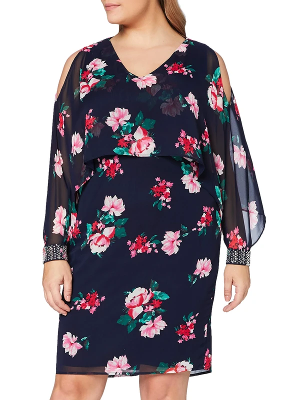 Gina Bacconi Women's Gaila Chiffon Dress with Diamante Cuff Cocktail, Multi, 16