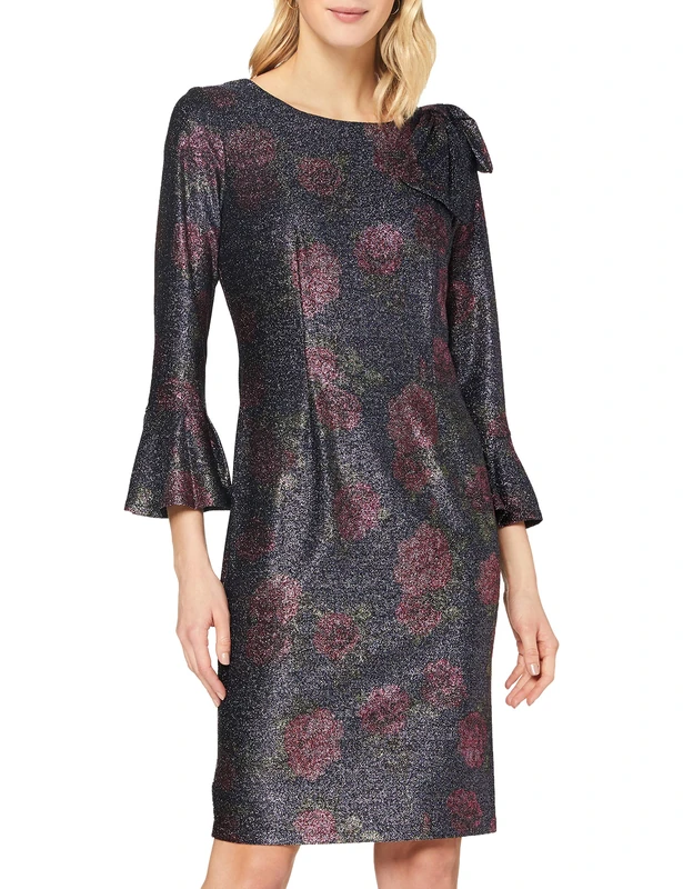 Gina Bacconi Belanna Floral Metallic Print Dress, Navy/Pink, 10
