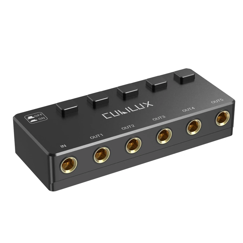 Cubilux 5-Way 6.35mm Stereo Audio Splitter Switch, Passive Multi 1/4” AUX Distributor, Quarter Inch TRS Splitter Box/HUB Compatible Instrument Cable, Headphones, Speaker, Guitar, Keyboard, Pedal
