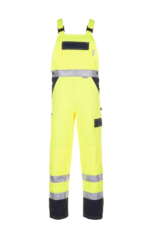 Planam 2027030 Hi-Visibility Dungarees, Yellow/Navy, Size 30