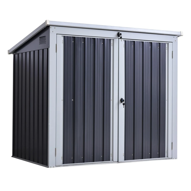 Outsunny 5ft x 3ft Garden 2-Bin Corrugated Steel Rubbish Storage Shed w/Locking Doors Lid Outdoor Hygienic Dustbin Unit Garbage Trash Cover - Image 1