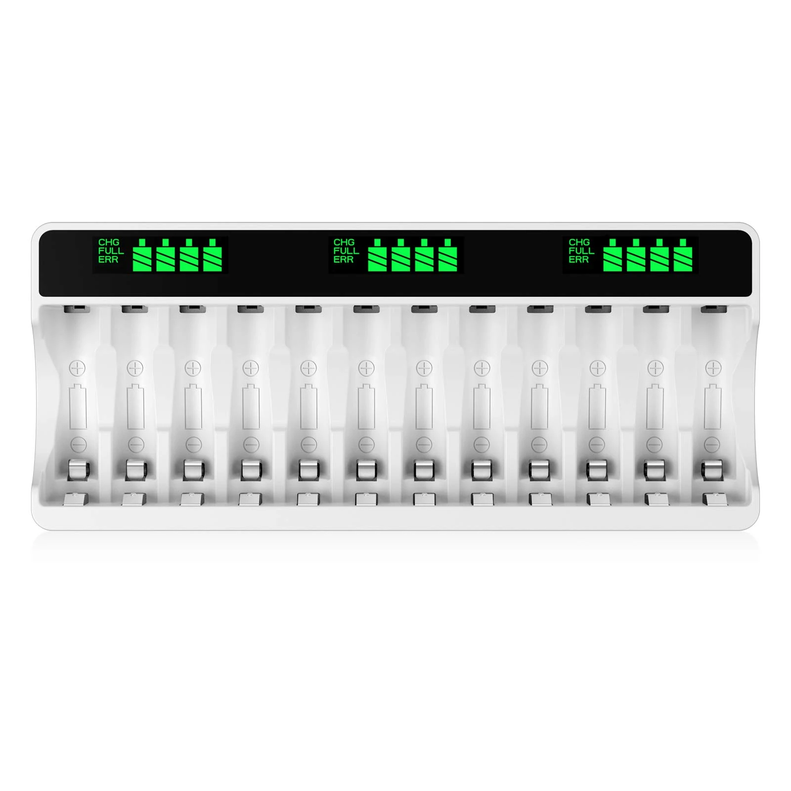 HiQuick 12 Slots LCD Battery Charger for AA & AAA Rechargeable Batteries, Type C and Micro USB Input(5V 2A), Battery Detection Technology