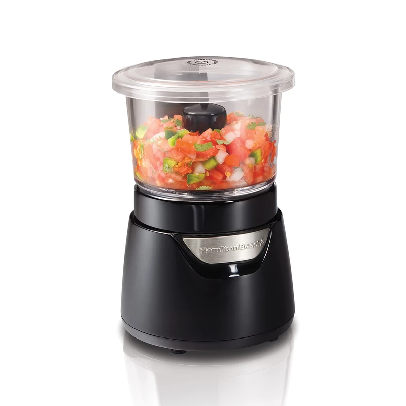 Hamilton Beach Stack & Press 175W Glass Bowl Chopper, 700ml, Black – Easy to Use Food Processor for Vegetables, Nuts, Sauces, Salsa & More – Durable Stainless Steel Blades - 72860-SAU