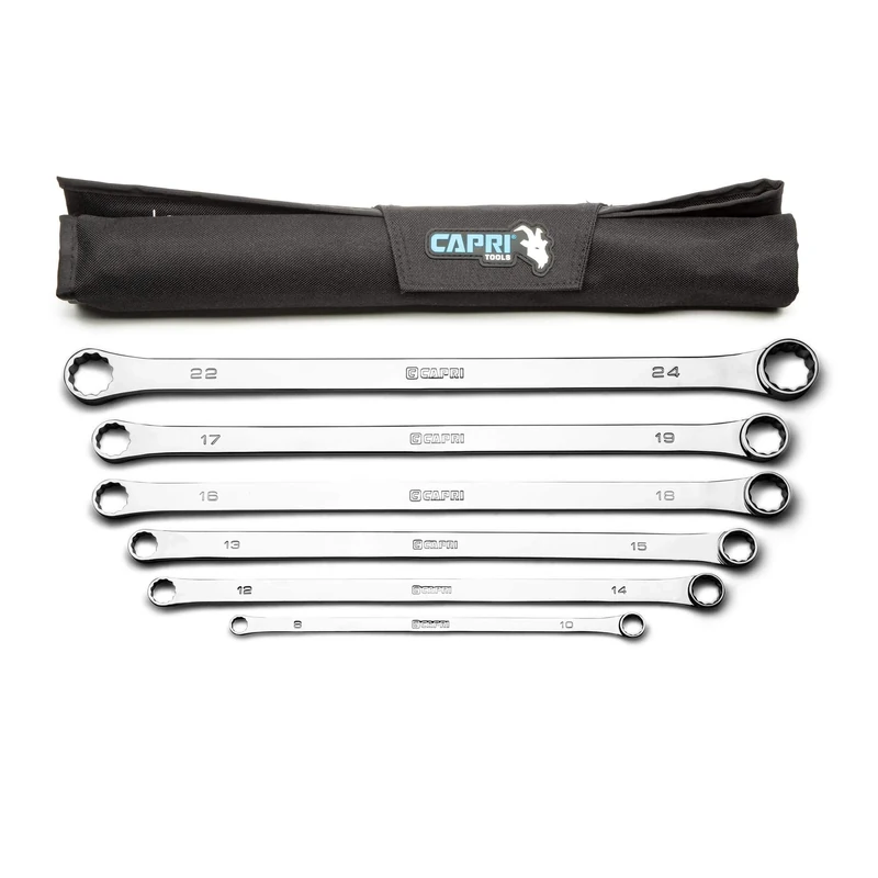 Capri Tools 0 Degree Offset Extra Long Box End Wrench Set (6-Piece Metric (8-24 mm) / Storage Pouch) (CP11800-6MPK-JP)