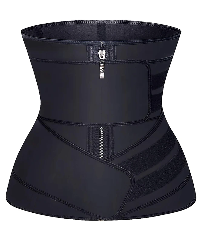 YIANNA Latex Waist Trainer for Women Tummy Control Jsculpt Double Sweat Trimmer Belt Workout Training Sport Girdle, UK-YA2223-Black-L