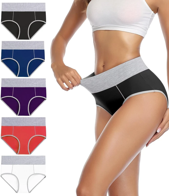 wirarpa Underwear Women High Waist Cotton Knickers Ladies Panties Full Coverage Briefs Underpants Plus Size Multicolour 5 Pack 3XL