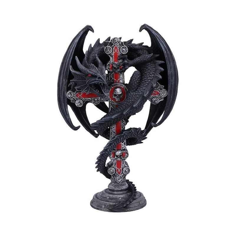 Nemesis Now Anne Stokes Gothic Guardian Dragon Cross Candle Holder 26.5cm, Black