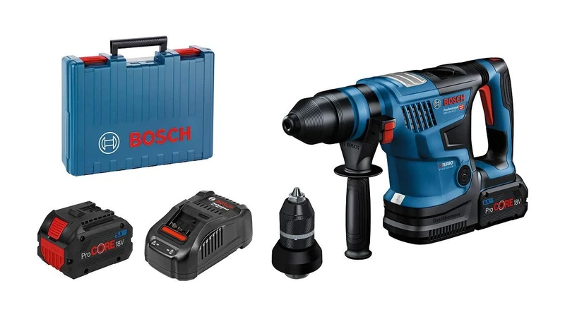 Bosch Professional BITURBO GBH 18V-34 CF cordless rotary hammer (w. SDS plus quick-change chuck, 5.8 J, incl. Bluetooth® module, 2 x ProCORE18V 5.5Ah rech. batt., GAL 1880 CV chgr, in carrying case)