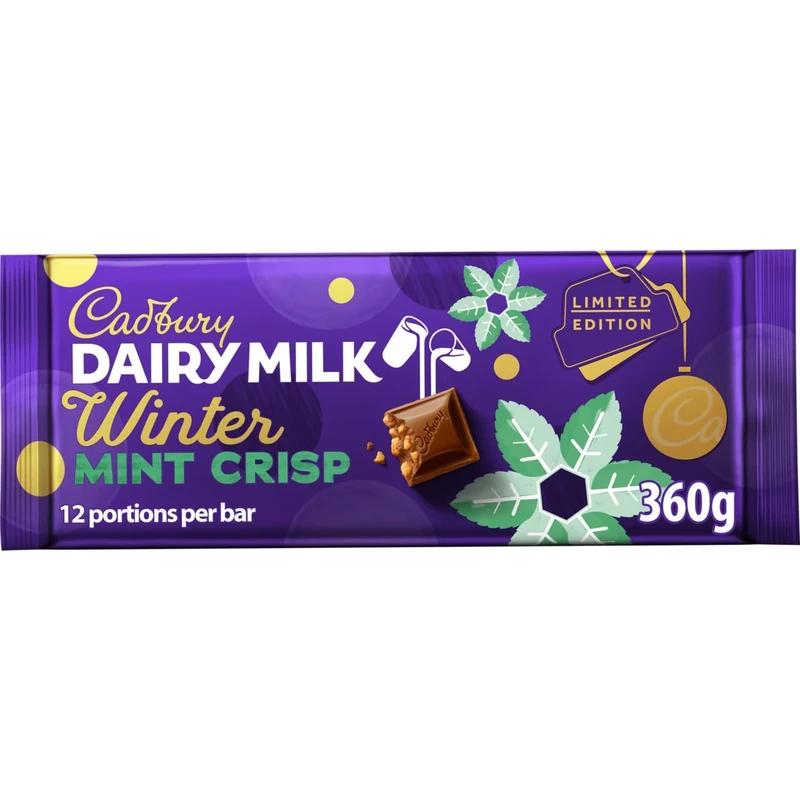 Cadbury Dairy Milk Winter Mint Crisp Edition, Dairy Milk Chocolate Filled with Crispy Mint Pieces, Perfect for Gifting or Sharing, 360 g (Pack of 1)