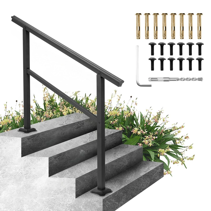 VEVOR Outdoor Handrail, Handrail Outdoor Stairs Aluminum Stair Handrail, Outdoor Stair Railing Transitional Range from 0 to 30 (4 Ft)