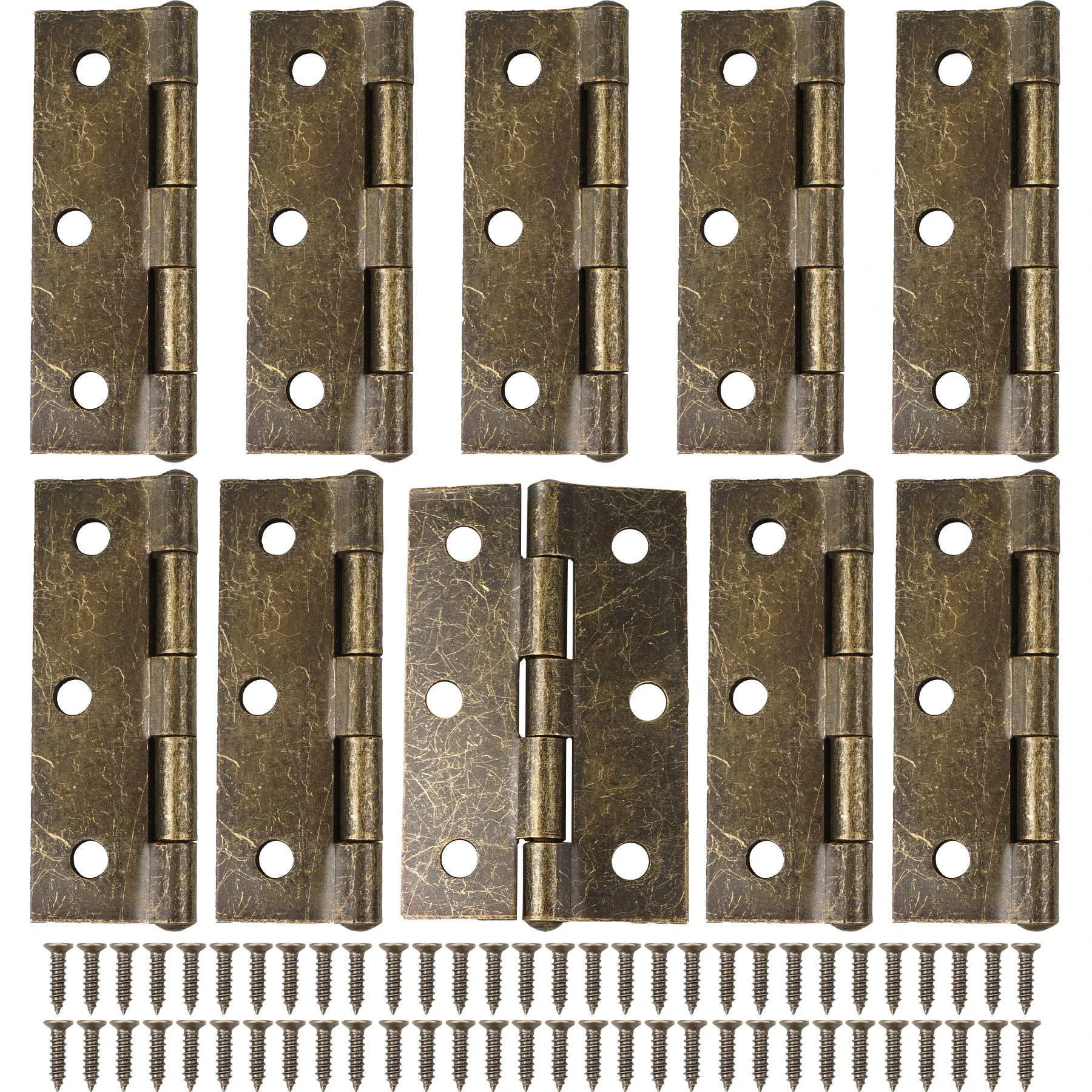 10PCS Retro Door Hinges, 75mm (3 Inch) Bronze Butt Hinges with 60PCS Antique Hinge Screws, Thickened Folding Home Furniture Wooden Door Hinge for Outdoor and Internal Doors