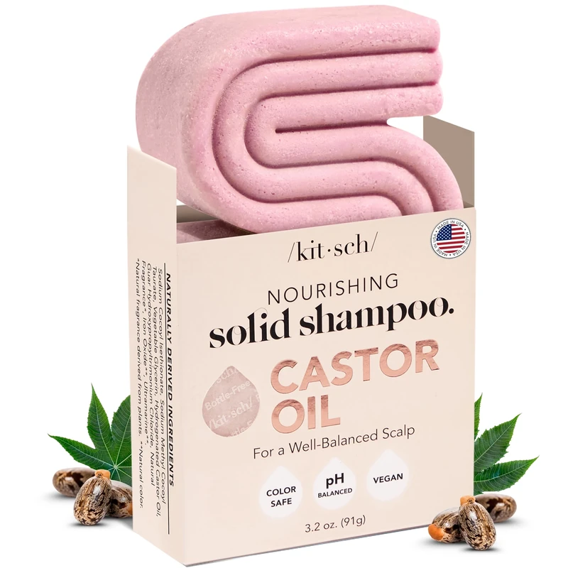 Kitsch Shampoo Bar Castor Oil – Solid Bar Shampoo for Hydration, Strengthening and Moisturizing, Organic Castor Oil for Dull & Dry Hair, Vegan, Paraben-Free, Hair Care - 3.2 oz