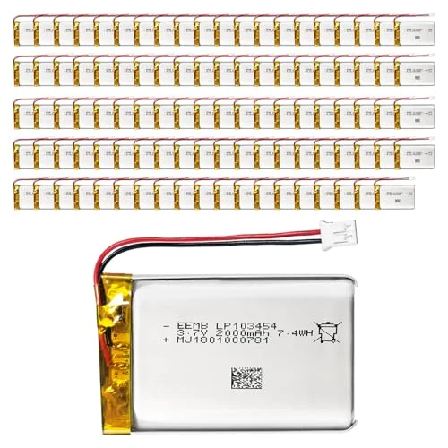 EEMB Lithium Polymer battery 3.7V 2000mAh 103454 Lipo Rechargeable Battery Pack with wire JST Connector for Bluetooth Speaker and Dashcam-confirm device & connector polarity before purchase(100)