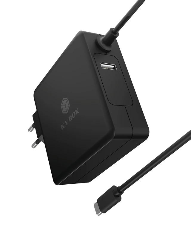 ICY BOX 90W USB-C Power Adapter for Laptops, Tablets and Smartphones, Protection Function, Power Delivery 3.0, 1.8 m Cable, Black, IB-PS101-PD