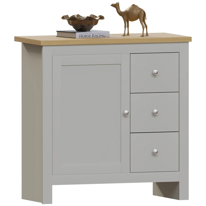 Vida Designs Arlington Sideboard, Buffet Table, Cupboard Cabinet Engineered Wood (Grey & Oak, 3 Drawer 1 Door)