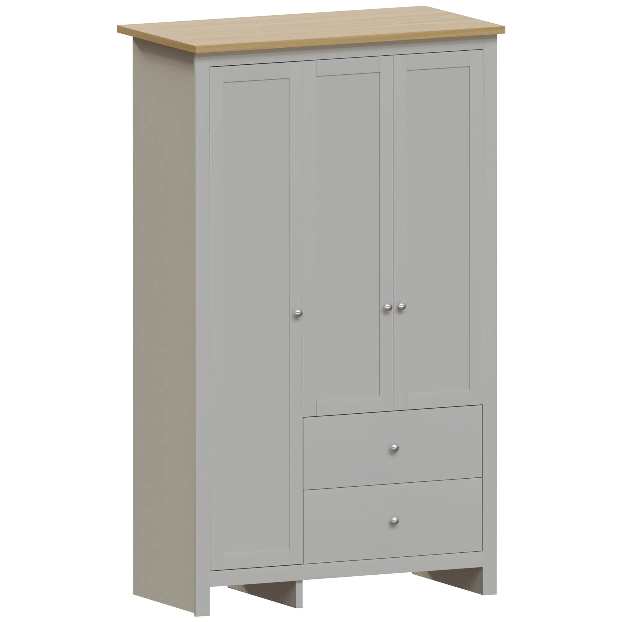 Vida Designs Arlington Wardrobe 3 Door 2 Drawer Bedroom Furniture Clothes Rail Storage (Grey)