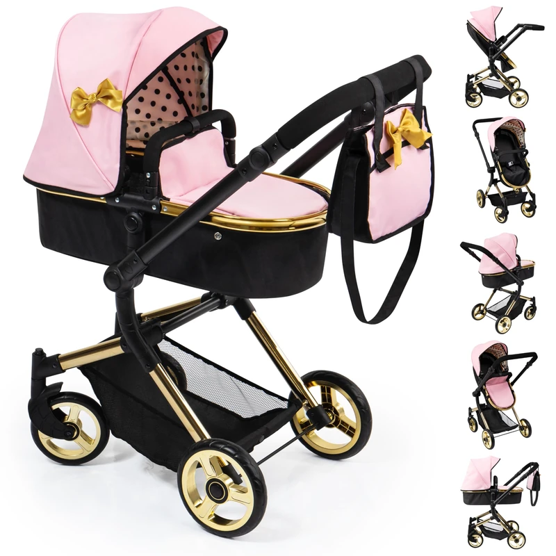 Bayer Baby Dolls Pram Neo Vario - Convertible Doll Pushchair, Carrycot & Changing Bag - Foldable Stroller with Adjustable Handle Height for Girls, Tall Dolls Pram for 6 Years Plus, 3-5 Year Olds