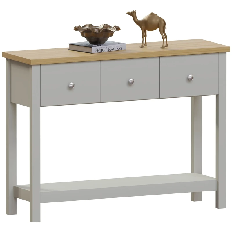 Vida Designs Arlington Console Table Shelf Hallway Side End Dressing Table MDF (Grey, 3 Drawer)