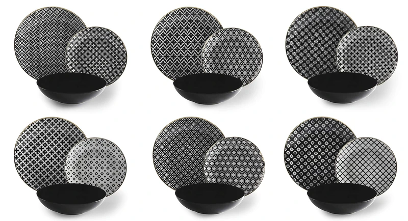 Excelsa Monochrome Gold Dinner Set 18 Pieces, Porcelain and Stoneware