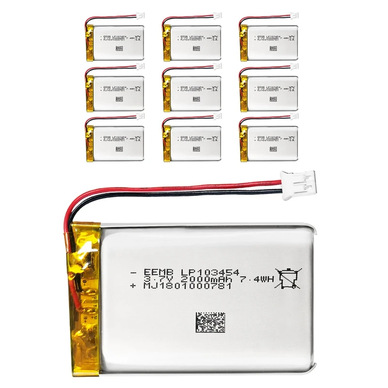 EEMB Lithium Polymer battery 3.7V 2000mAh 103454 Lipo Rechargeable Battery Pack with wire JST Connector for Bluetooth Speaker and Dashcam-confirm device & connector polarity before purchase(10)