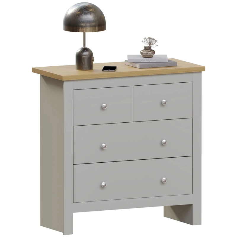 Vida Designs Arlington 2+2 Chest of Drawers Cabinet Storage Modern Bedroom Furniture (Grey)