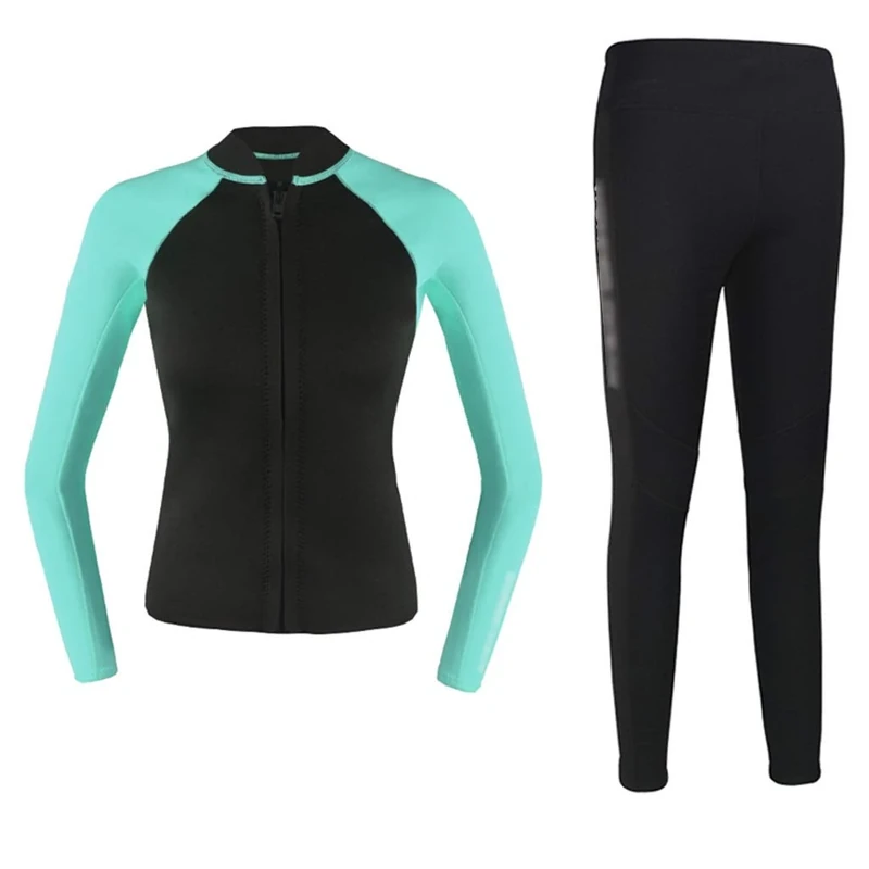 Womens surf suit Womens Full Wetsuits Premium,Ladies Two-piece Wetsuit, Top And Trousers Warm Swimsuit, 2mm Neoprene Wetsuit, Suitable For Various Marine Sports (Color : Light green, Size : L)