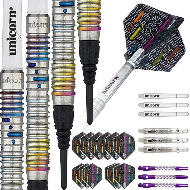 Unicorn Soft Tip Darts Set | Seigo 'The Ninja' Asada Code Players DNA | 90% Natural Tungsten Barrels with Multicolour Rainbow Titanium Accents | Presentation Packaging | 24 g