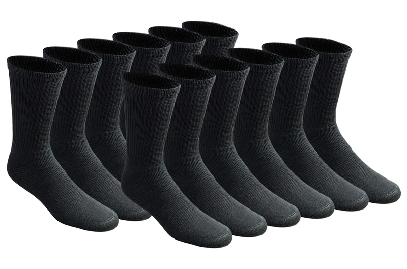 Dickies Men's Big & Tall All Purpose Cushion Crew Socks (6/12, Black (12 Pairs), Shoe Size: 12-15