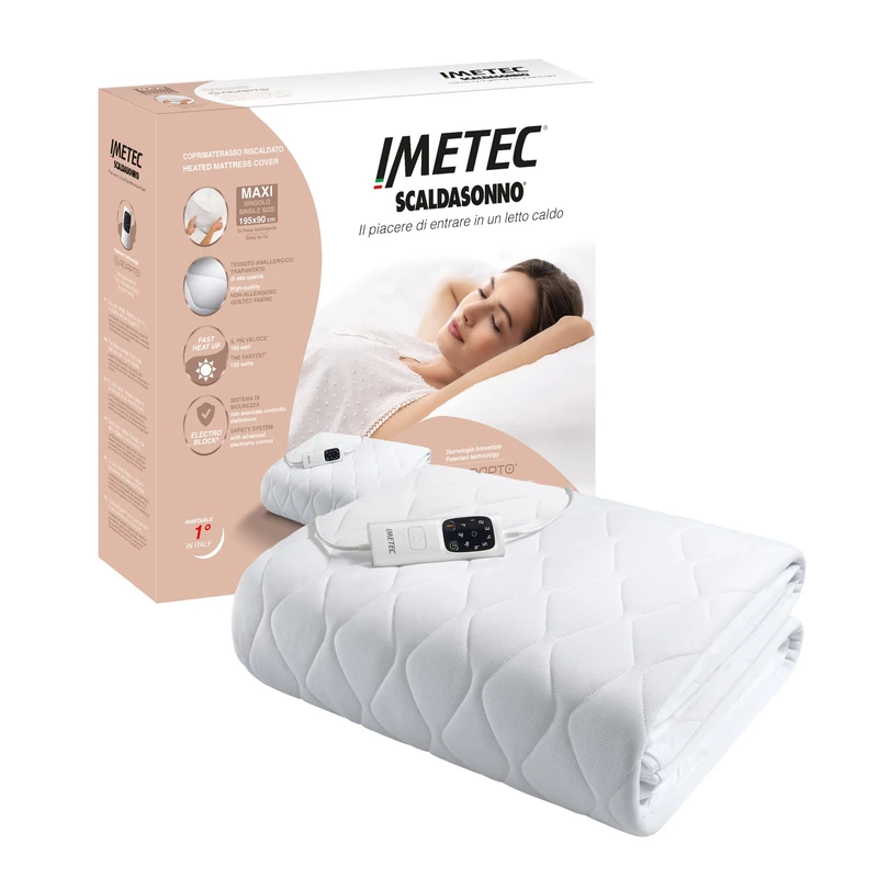 Imetec Adapto Maxi Single Heated Mattress Topper 195 x 90 cm – 6 Temperatures, Hypoallergenic Quilted Fabric, Quick Heating, Constant Temperature, Customised – Single Electric Bed Warmer