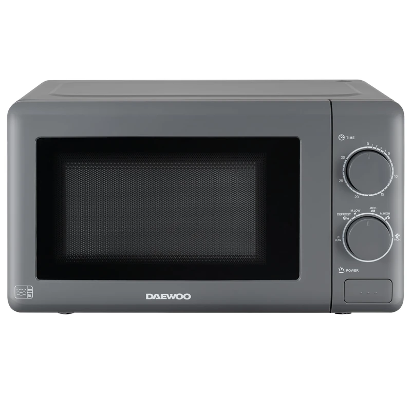 Daewoo 20L Manual Microwave wit 5 Power Settings and 30 Minute Timer and Defrost Function, Cool Grey Housing with Push Button Door and White Interior, 220-240v, 50hz 800w- Grey (SDA1961)