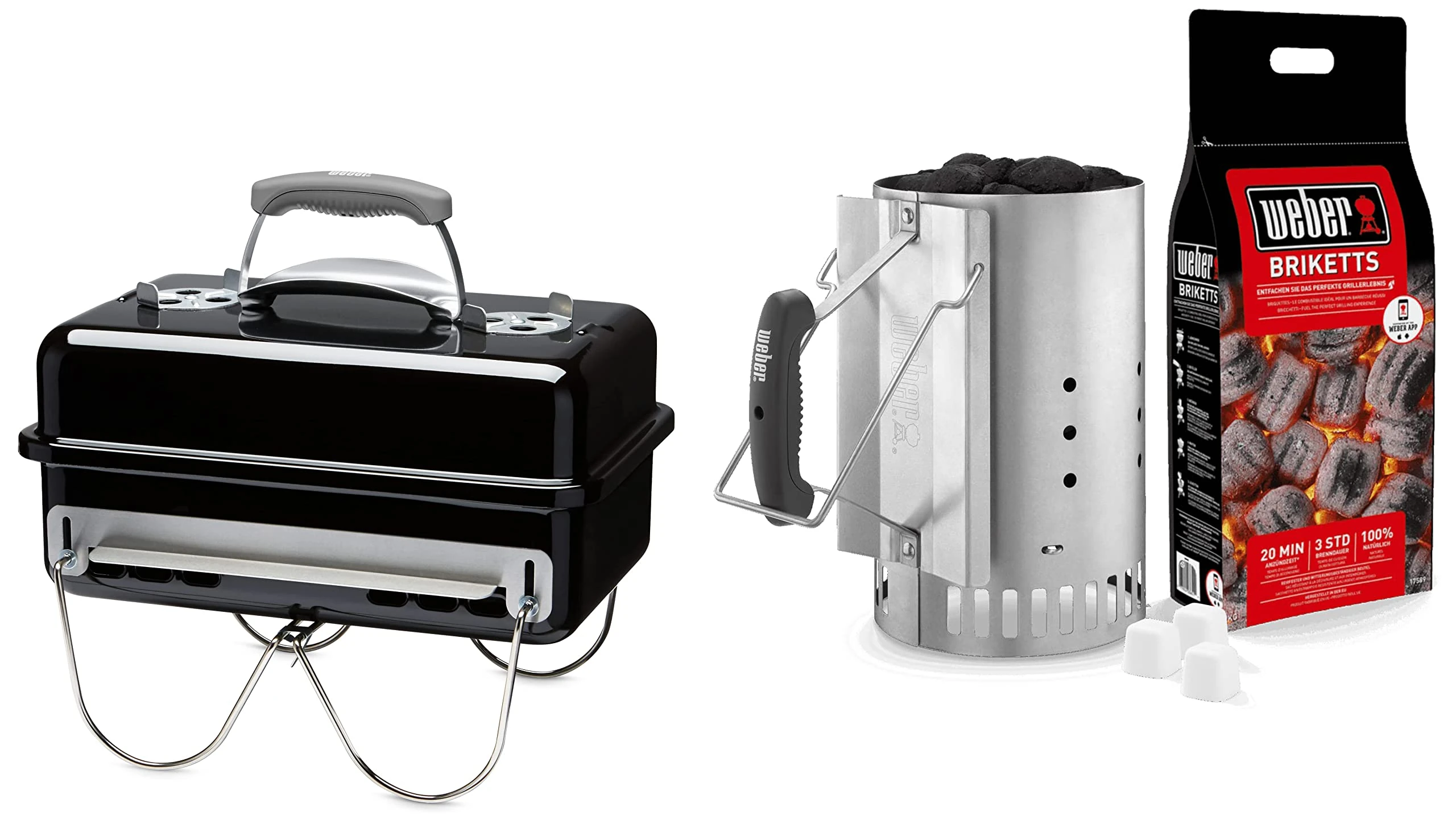 Weber 1131004 Go-anywhere Portable BBQ, Black, 415.0 mm*550.0 mm*280.0 mm & 17631 Chimney Starter Set