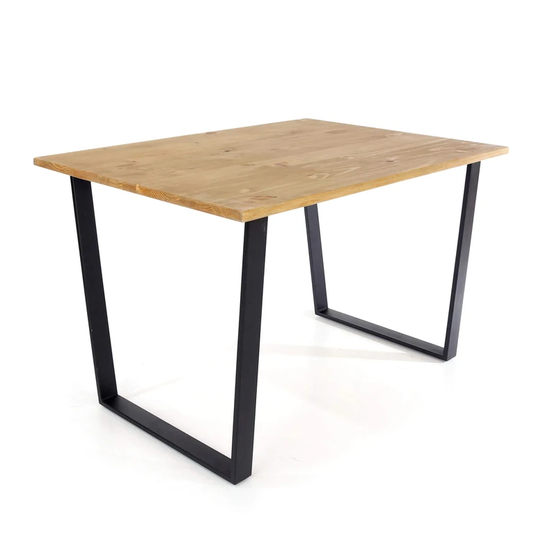 Home Source Vigo Dining Table, Solid Pine Industrial Style Kitchen Table, Black Metal Legs, 118cm