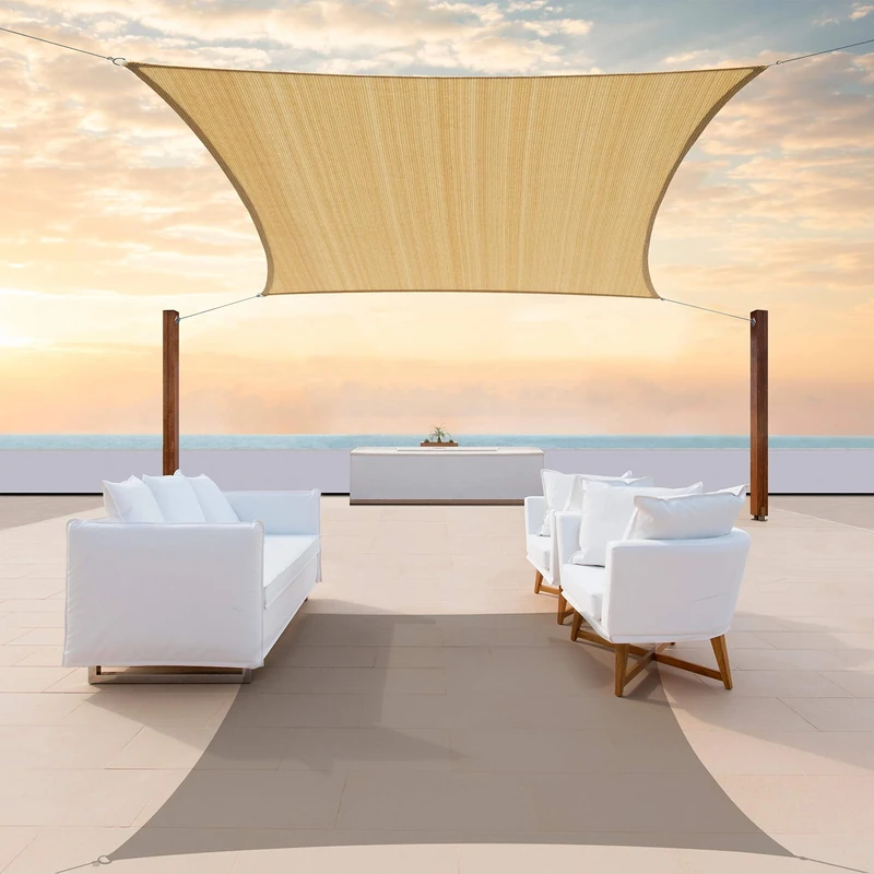 Colourtree 10' x 16' Sand Beige Sun Shade Sail Rectangle Canopy Fabric Cloth Screen, Water Permeable & UV Block UPF50, Heavy Duty, Carport Patio Outdoor - (We Customize Size)