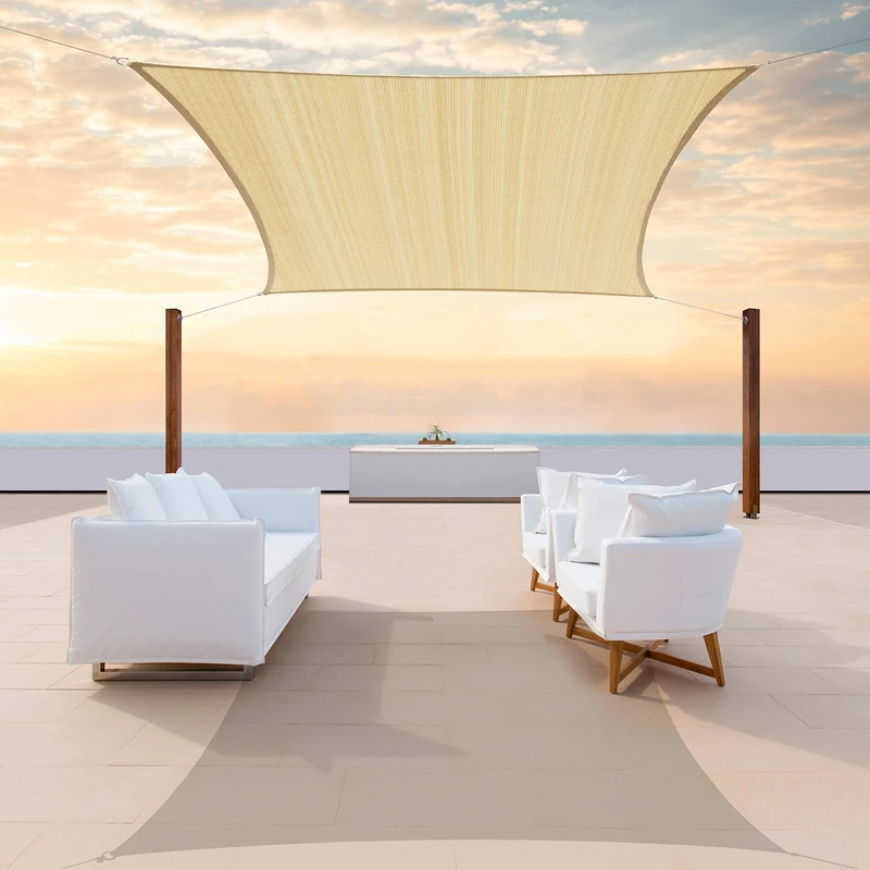 ColourTree 12' x 20' Beige Rectangle Sun Shade Sail Canopy Awning Fabric Cloth Screen - UV Block UV Resistant Heavy Duty Commercial Grade - Outdoor Patio Carport - (We Make Custom Size)