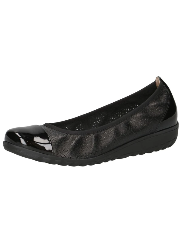 CAPRICE Women Ballet Flats Leather Round Toe, Black (Black Comb), 4 UK