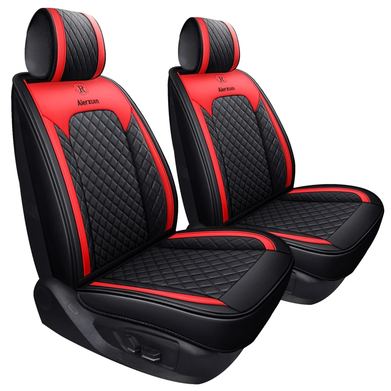 Aierxuan Car Seat Covers Front Seats Only Leather Waterproof Seat Cushion Universal for Rav4 Kia Sorento Pilot Hrv Ridgeline Odyssey Chr Ford Ranger Edge Chevy Equinox VW(2 PCS Front, Black-Red)