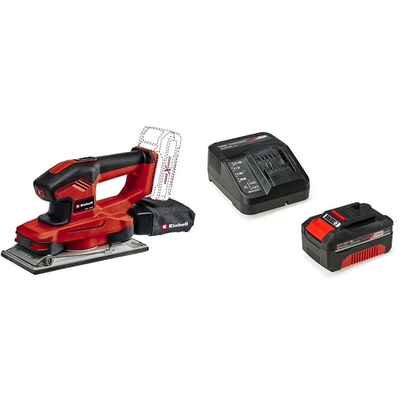 Einhell TE-OS 18/230 Li-Solo Cordless Vibrating Sander - Supplied with 4.0Ah Battery and Charger (Hook and Loop Attachment, Aluminium Sole, Dust Bag, with 3 Sandpaper Sheets)