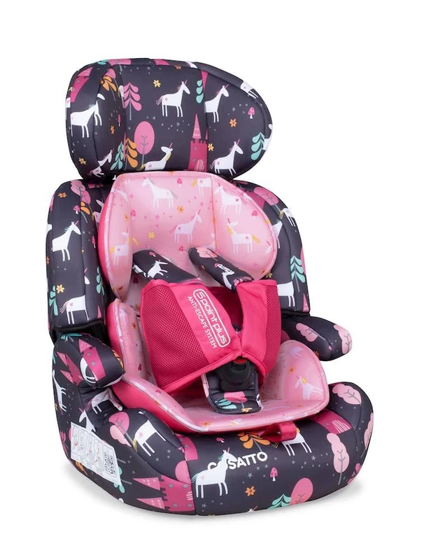 Cosatto Zoomi Toddler Car Seat & Booster Seat | 9 Months-12 Years | 5 Point Anti-Escape Harness, Adjustable Headrest, Removable Washable Covers - Forward Facing for Group 123 (Unicorn Land)