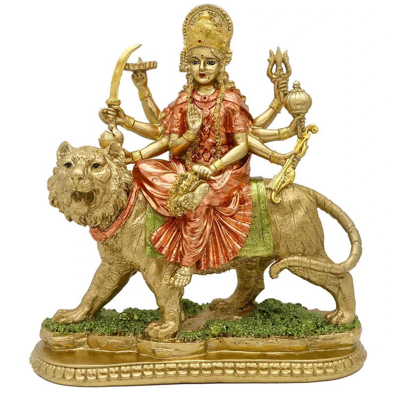 BangBangDa Hindu Goddess Durga Idol Statue - Durga On Tiger Figurine India Murti Home Mandir Temple Altar Puja Item Birthday Diwali Pooja Gifts for Indian Yoga Meditation Spritural Decor