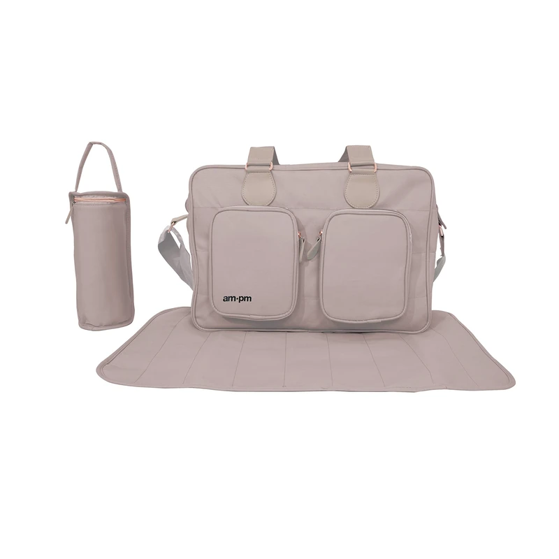 My Babiie AMPM by Christina Milian Nude Changing Bag, Padded Changing Mat, Insulated Bottle Holder, 2 Pockets at The Front, Internal Pocket, Adjustable Shoulder Straps MBBAGAMPMN