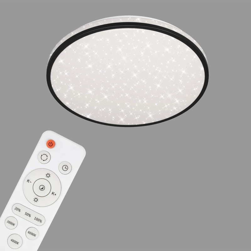 Briloner Leuchten – LED dimmable ceiling light, ceiling lamp, starry sky effect, adjustable colour temperature, remote control, memory function, nightlight function, 24 Watts, 2400 Lumens, black-white