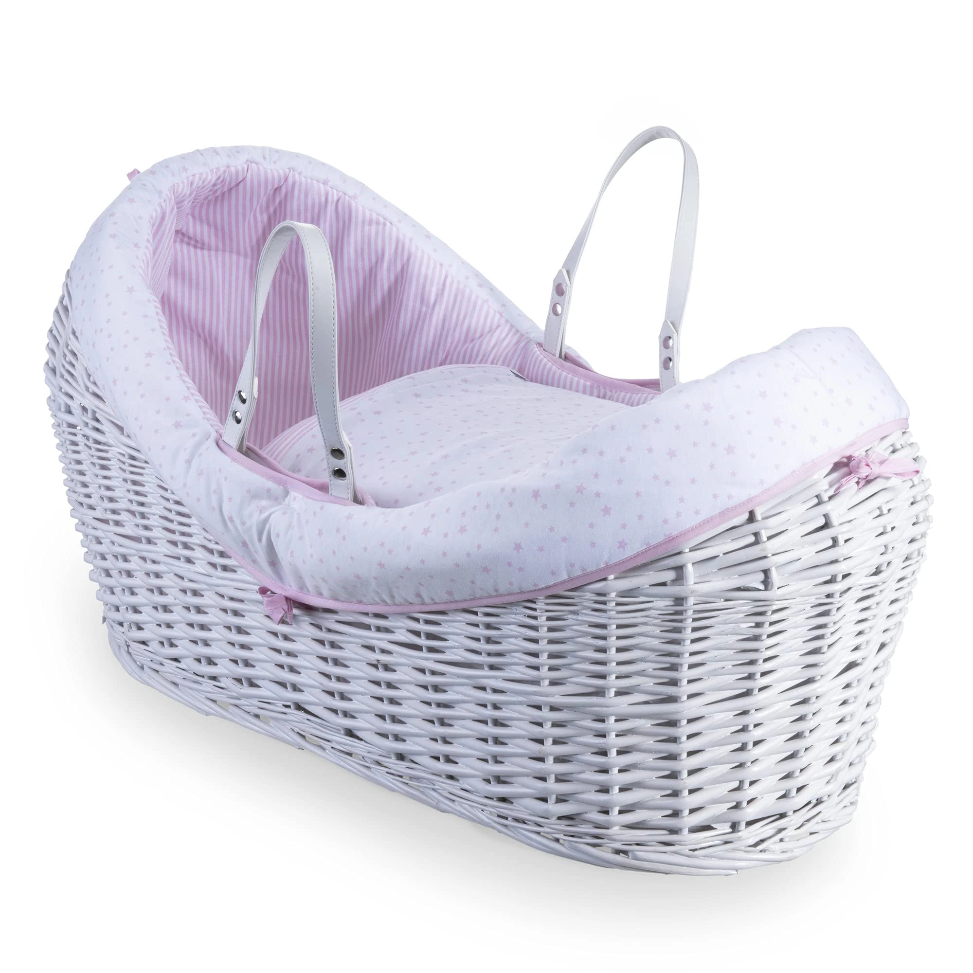Clair de Lune Stars & Stripes White Wrapover Noah Pod - Baby Moses Basket -Pink