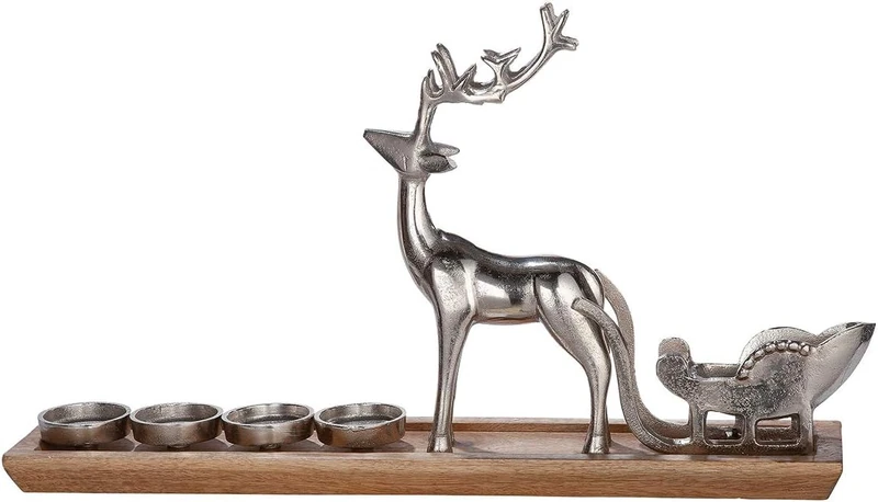 GILDE Reindeer Candle Holder Mango Wood with Aluminium Elements Height 37 cm