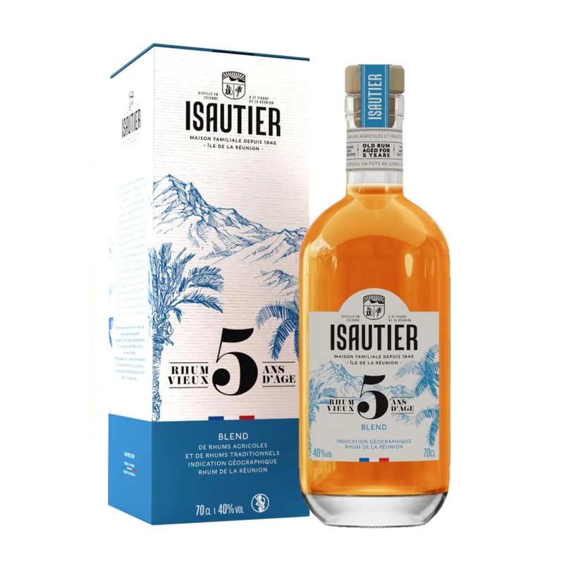 Isautier - 5 Years Old Golden Aged Rum Gift Set - Premium Reunion Island Traditional Rum - 40% ABV (1 x 70cl)